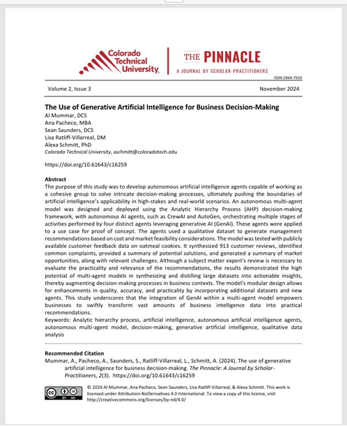 The Use of Generative Artificial Intelligence for Business Decision-Making